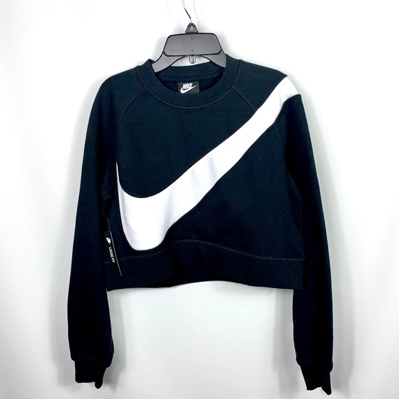 NEW! Nike Crop Black Hoodie Logo Check Print - Picture 4 of 7
